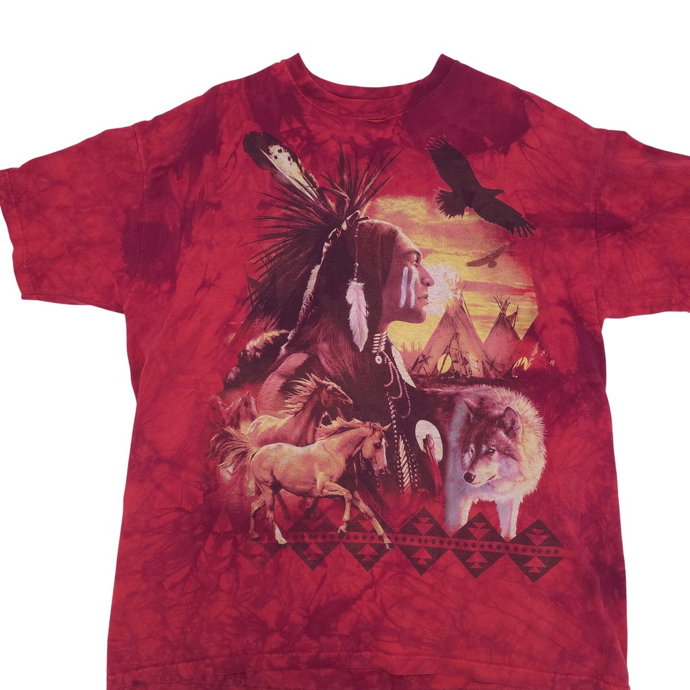 The Mountain T-Shirt Mens Red Good Tie Dye Native American Wolf Graphic XL